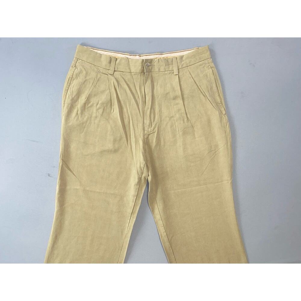Tommy Bahama Silk/Bamboo Rayon Pleated Chino Pants. Beige Herringbone, 32X29 GUC